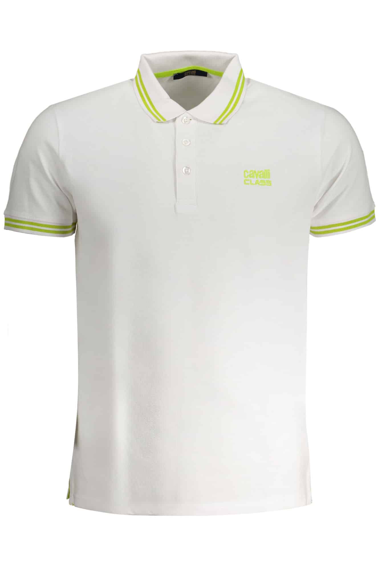 cavalliclasspolomanichecorteuomobianco_1 CAVALLI CLASS MEN'S WHITE SHORT SLEEVED POLO SHIRT - Image 1