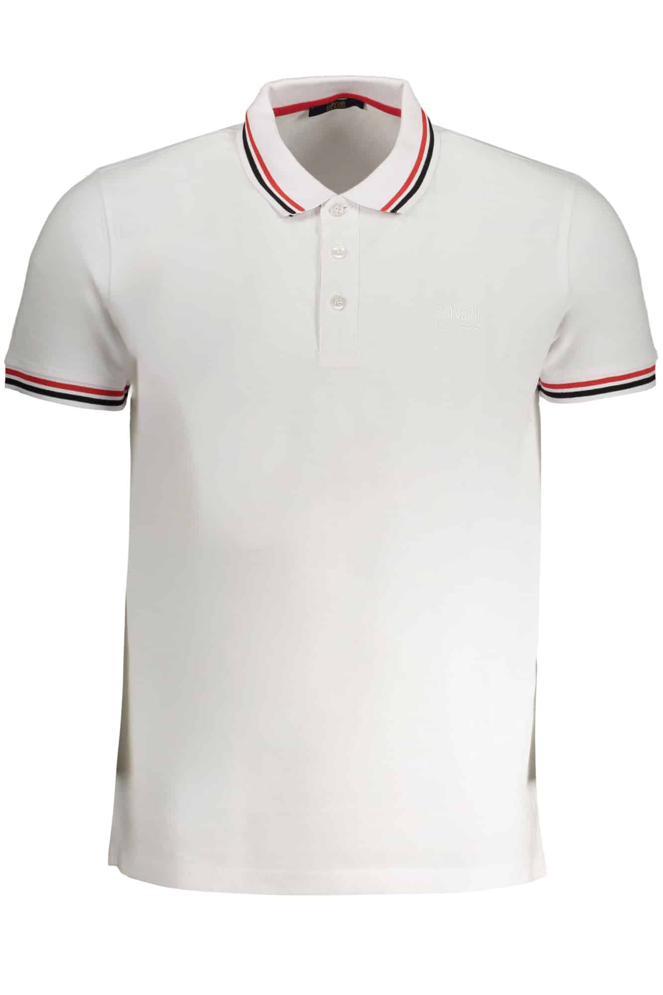 cavalliclasspolomanichecorteuomobianco_1 CAVALLI CLASS MEN'S WHITE SHORT SLEEVED POLO SHIRT - Image 1