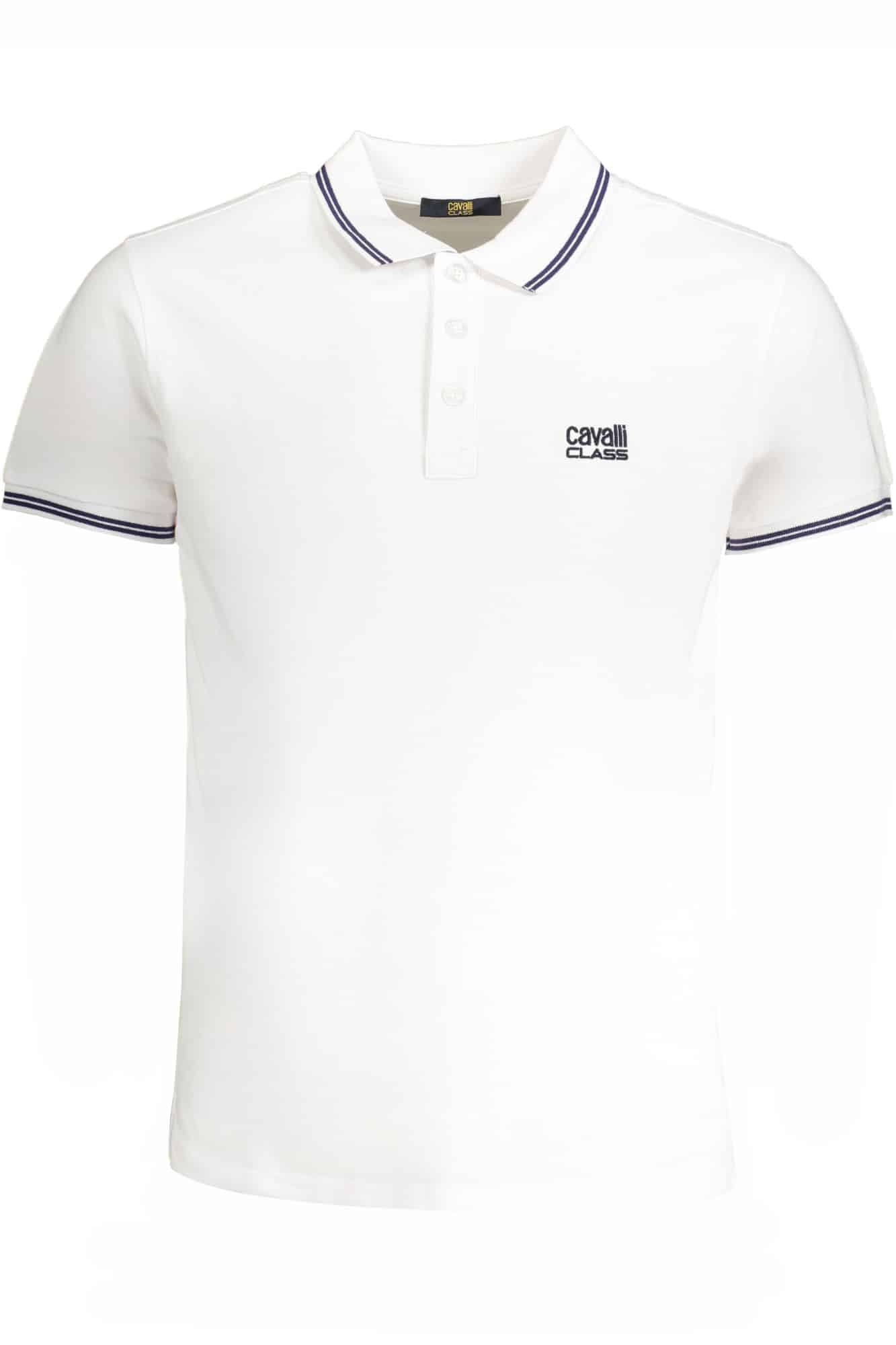 cavalliclasspolomanichecorteuomobianco_1 CAVALLI CLASS MEN'S WHITE SHORT SLEEVED POLO SHIRT - Image 1