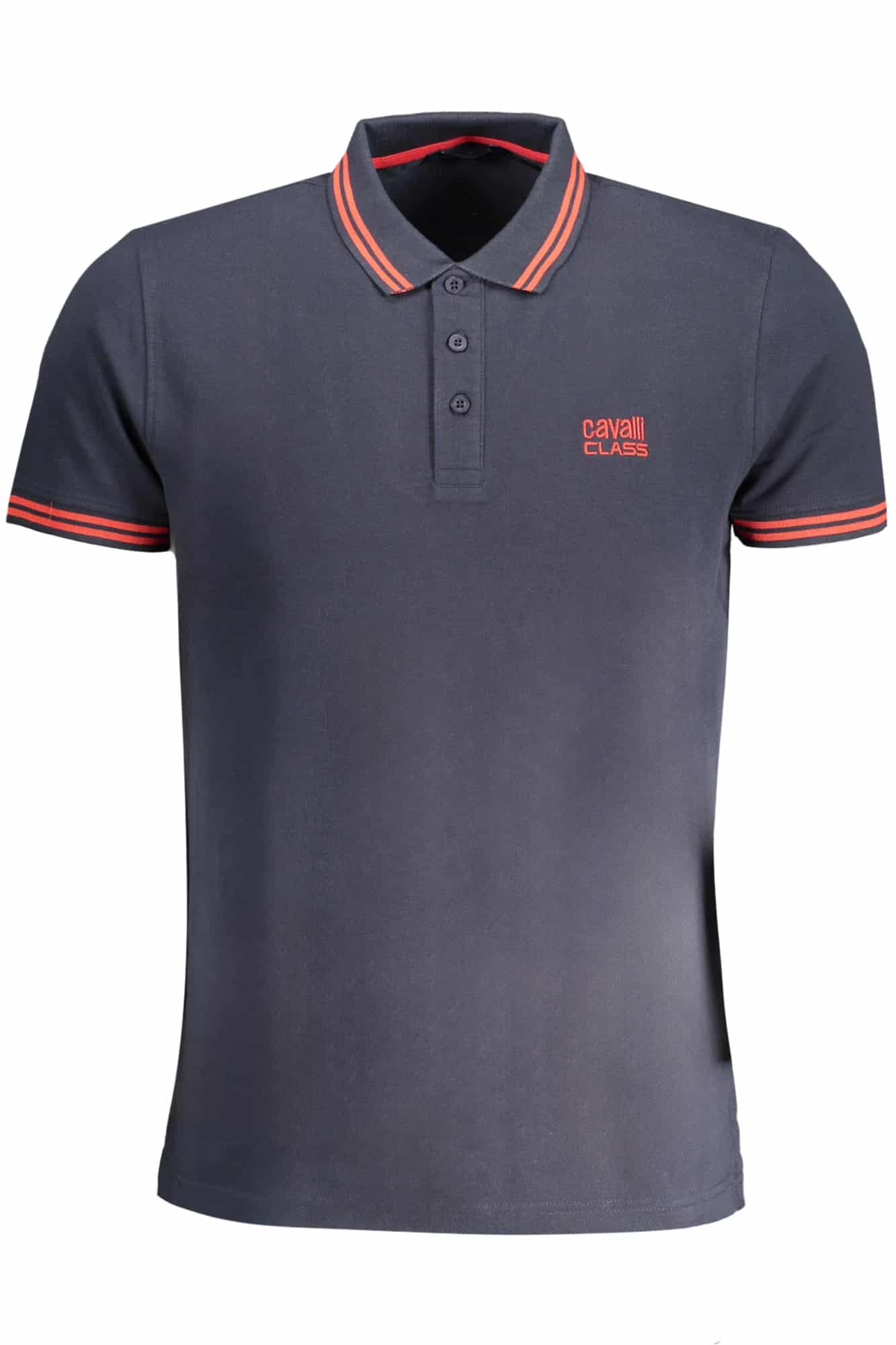 cavalliclasspolomanichecorteuomoblu_1 CAVALLI CLASS MEN'S SHORT SLEEVED POLO SHIRT BLUE - Image 1