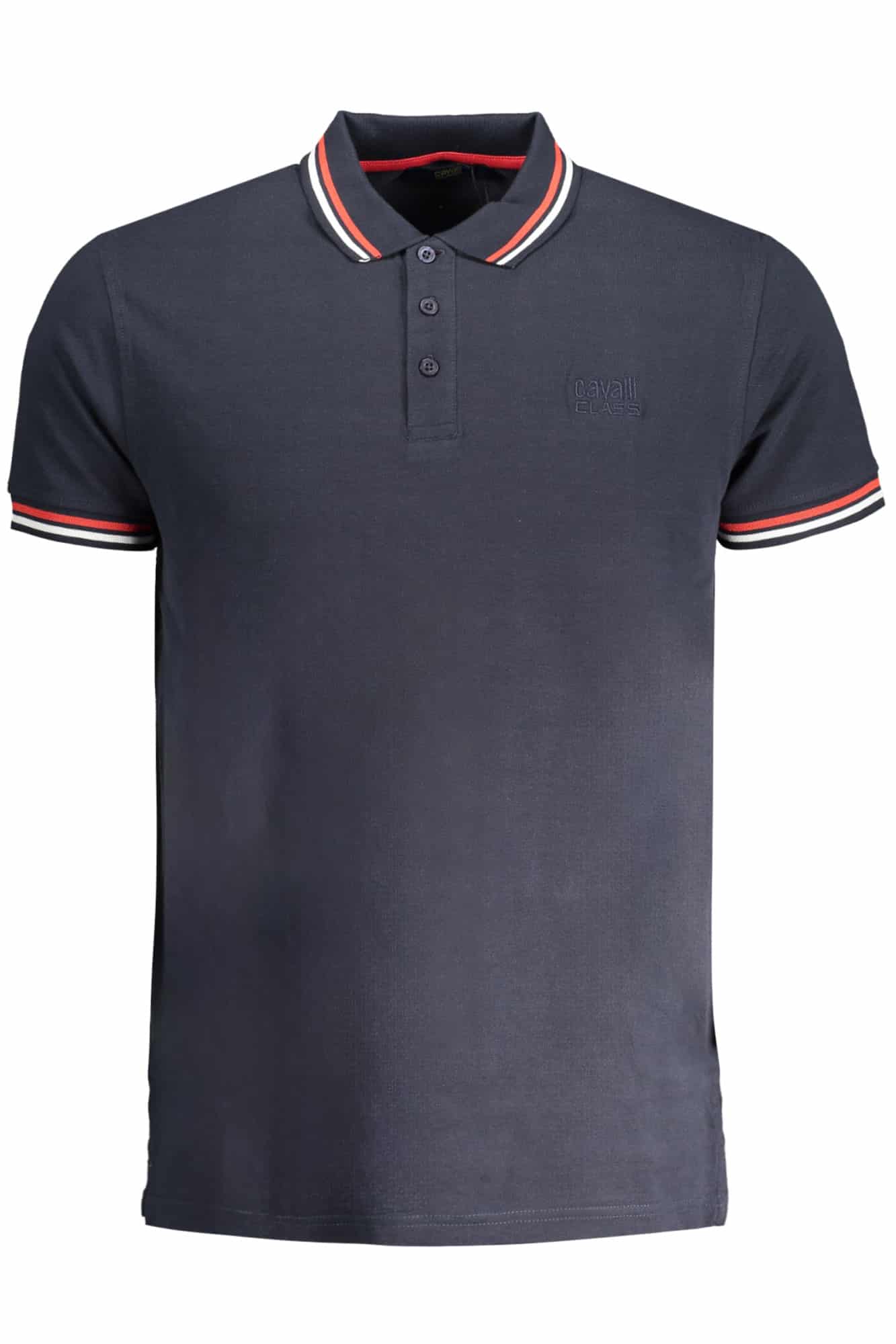 cavalliclasspolomanichecorteuomoblu_1 CAVALLI CLASS MEN'S SHORT SLEEVED POLO SHIRT BLUE - Image 1