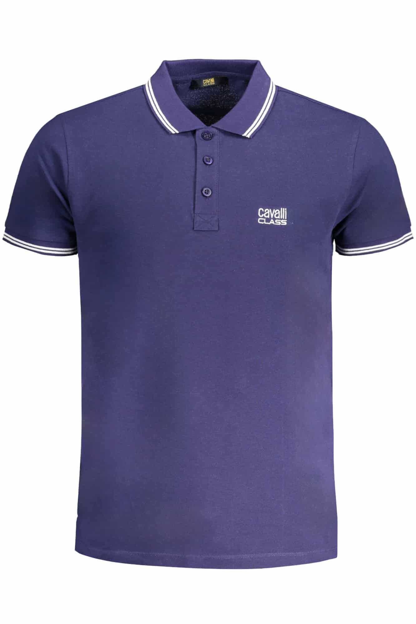 cavalliclasspolomanichecorteuomoblu_1 CAVALLI CLASS MEN'S SHORT SLEEVED POLO SHIRT BLUE - Image 1