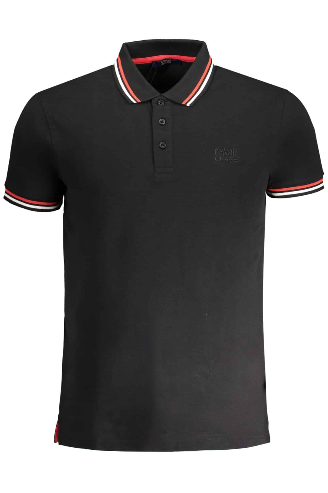 cavalliclasspolomanichecorteuomonero_1 CAVALLI CLASS MEN'S SHORT SLEEVED POLO SHIRT BLACK - Image 1