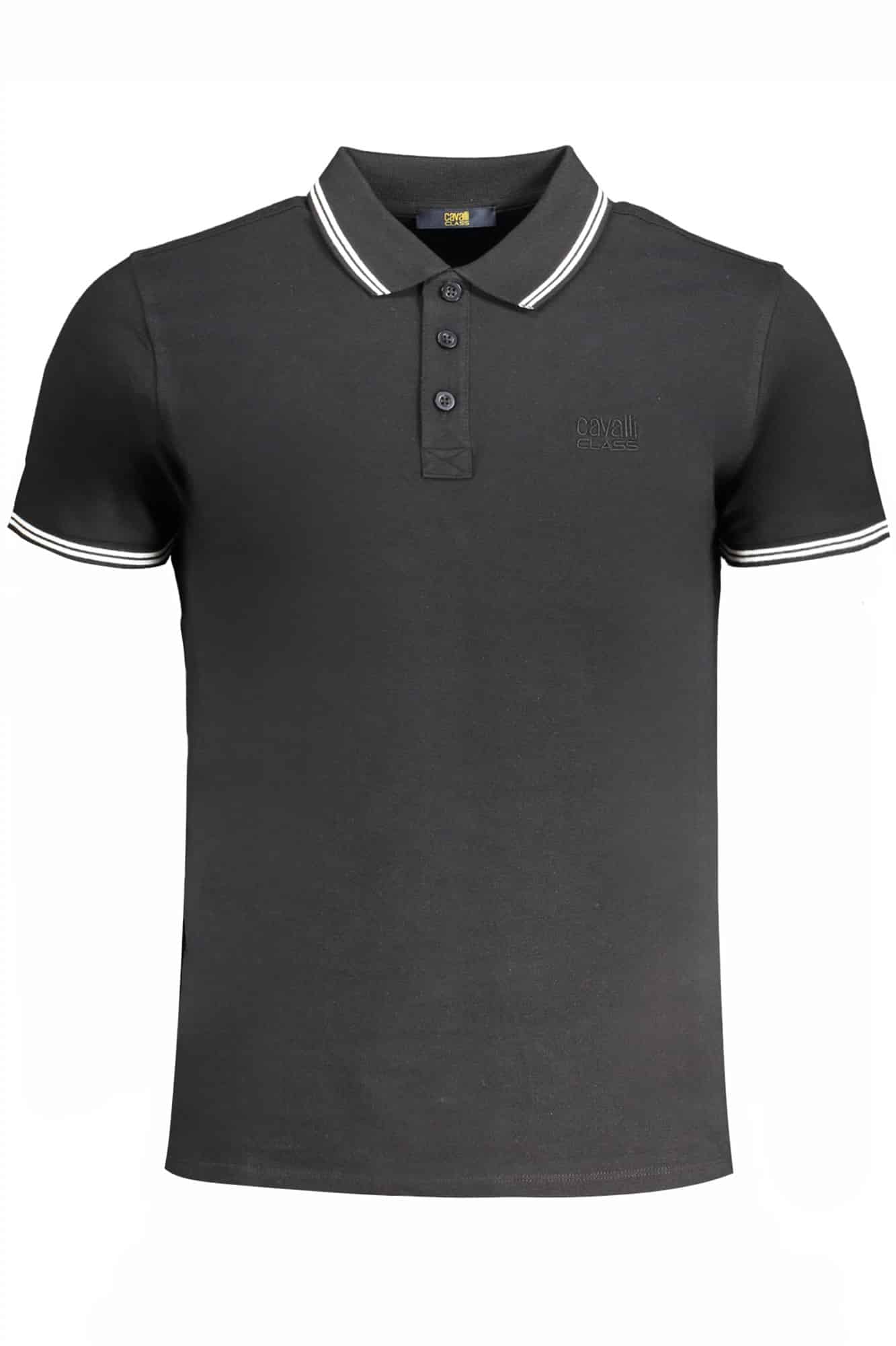 cavalliclasspolomanichecorteuomonero_1 CAVALLI CLASS MEN'S SHORT SLEEVED POLO SHIRT BLACK - Image 1