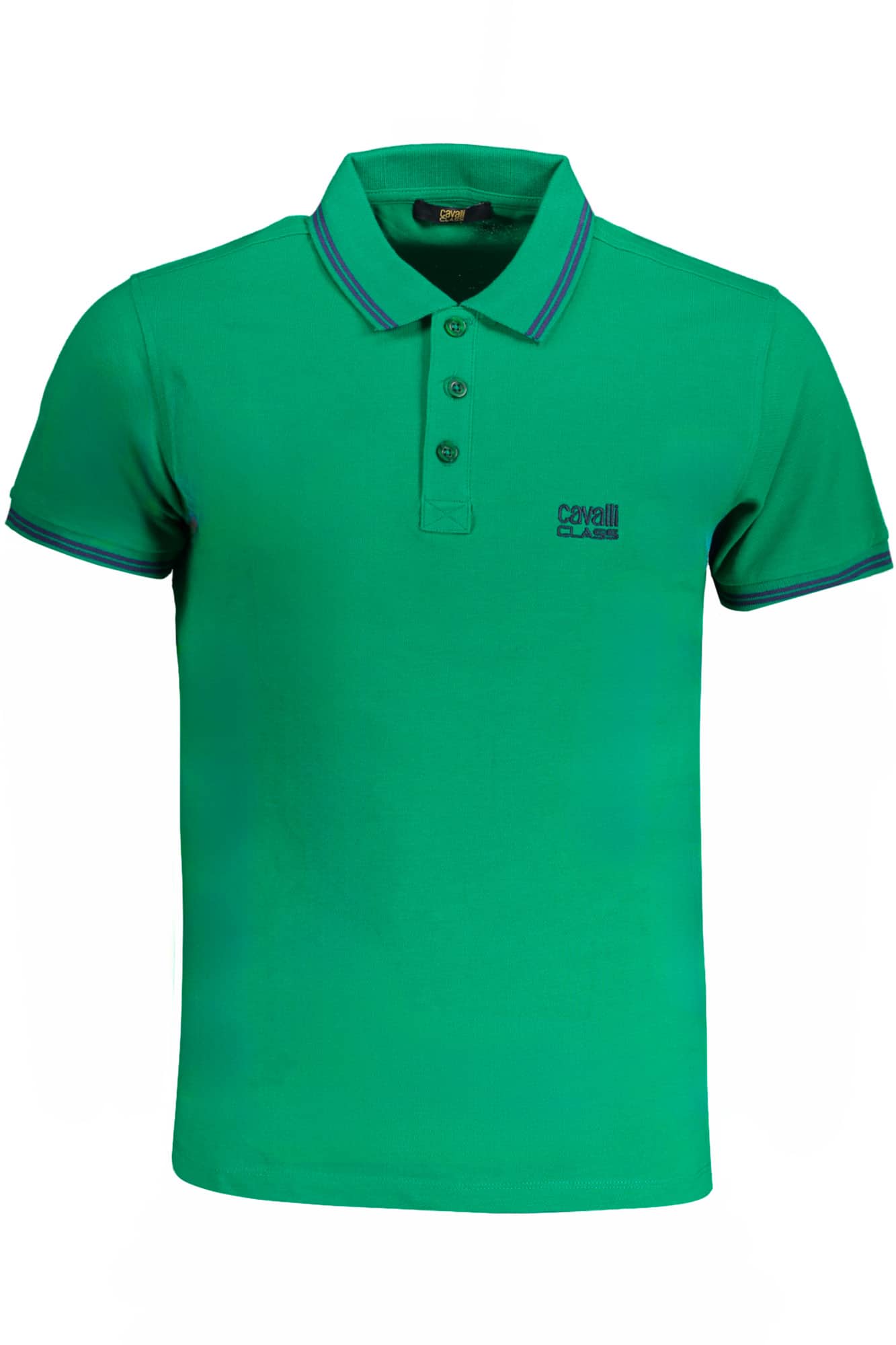 cavalliclasspolomanichecorteuomoverde_1 CAVALLI CLASS MEN'S GREEN SHORT SLEEVED POLO SHIRT - Image 1