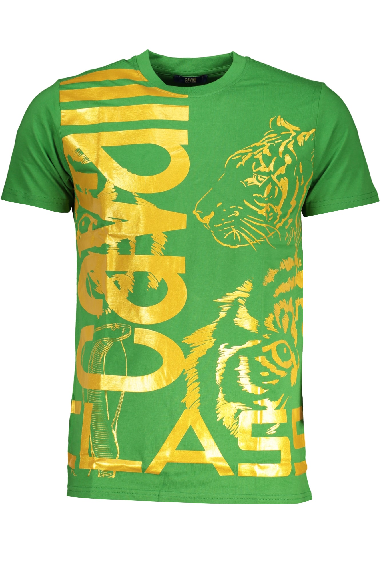 cavalliclasst-shirtmanichecorteuomoverde_1 CAVALLI CLASS GREEN MEN'S SHORT SLEEVED T-SHIRT - Image 1