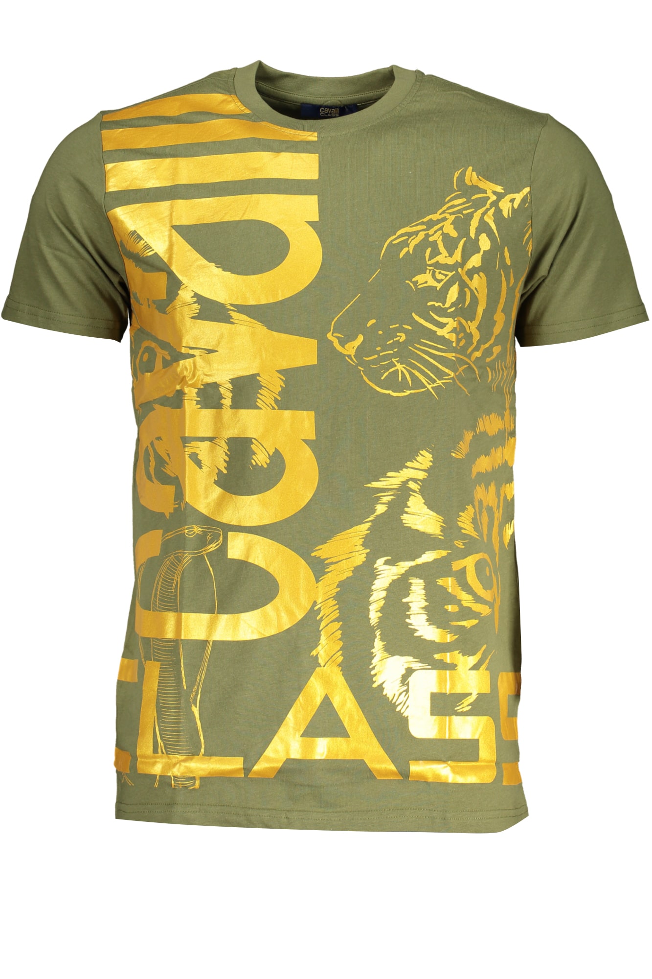 cavalliclasst-shirtmanichecorteuomoverde_1 CAVALLI CLASS GREEN MEN'S SHORT SLEEVED T-SHIRT - Image 1