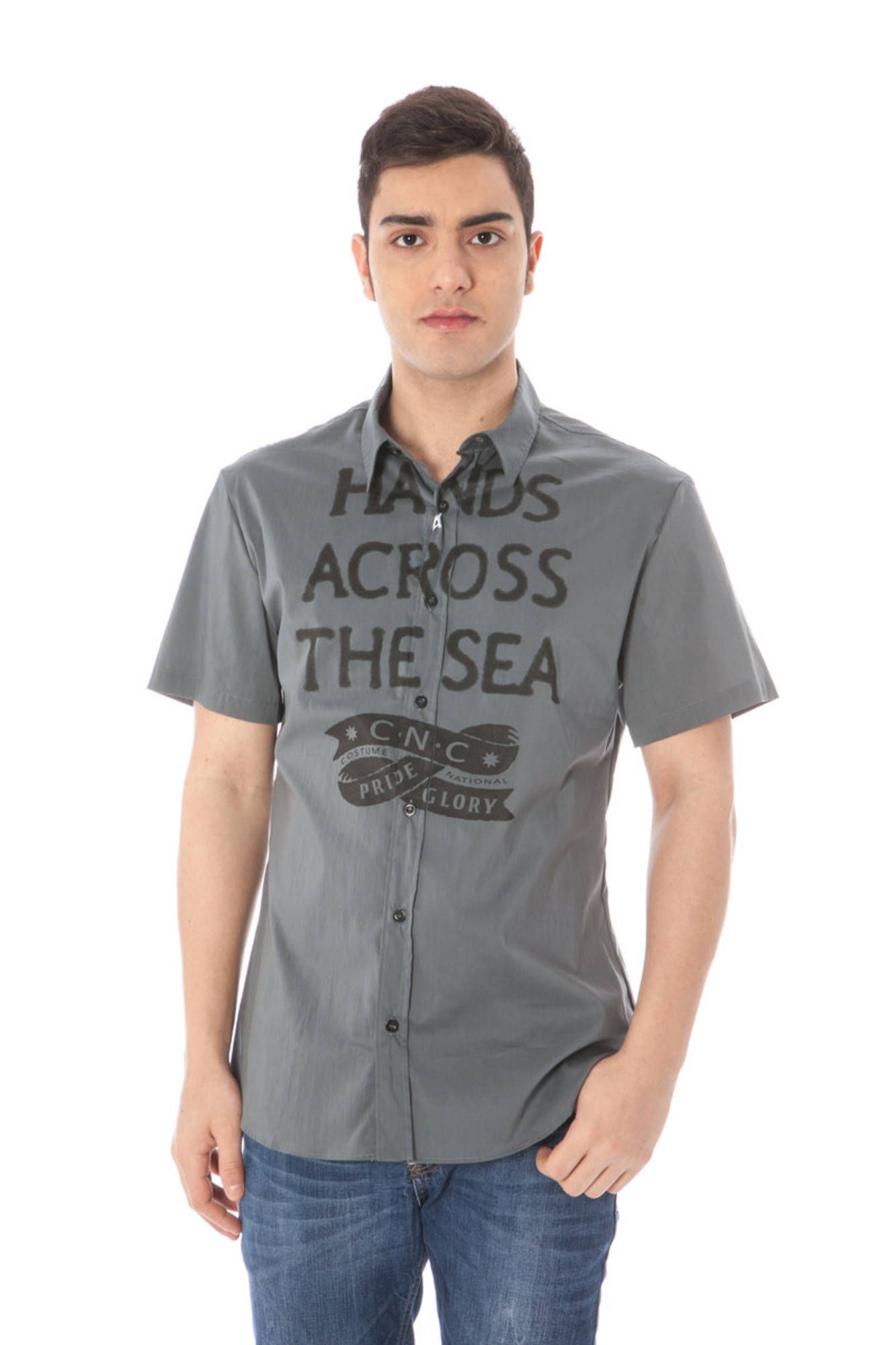 costumenationalcamiciamanichecorteuomogrigio_1 COSTUME NATIONAL SHORT SLEEVE SHIRT FOR MAN GRAY - Image 1