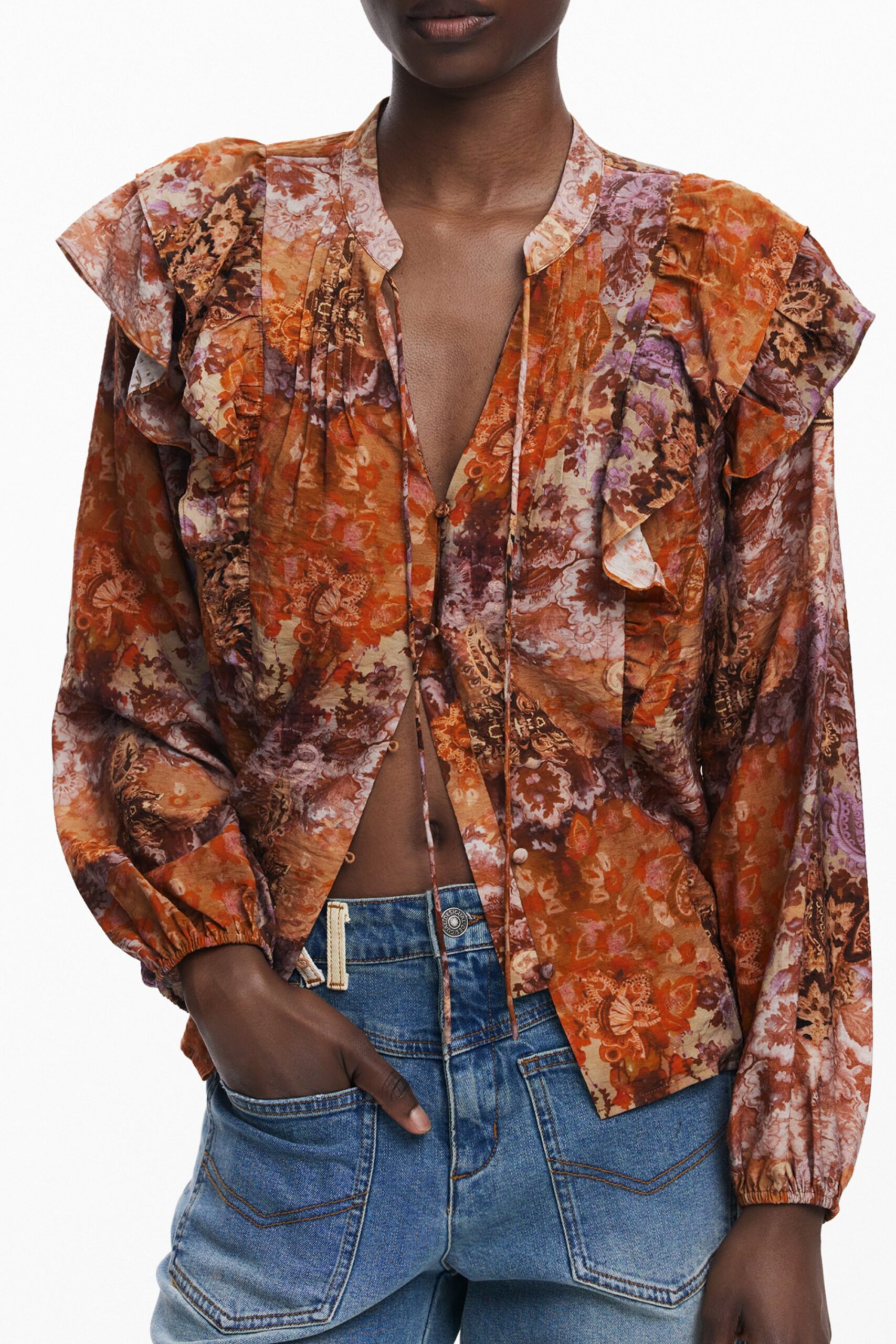 desigualcamiciamanichelunghedonnaarancio_1 DESIGUAL WOMEN'S LONG-SLEEVED SHIRT, ORANGE - Image 1