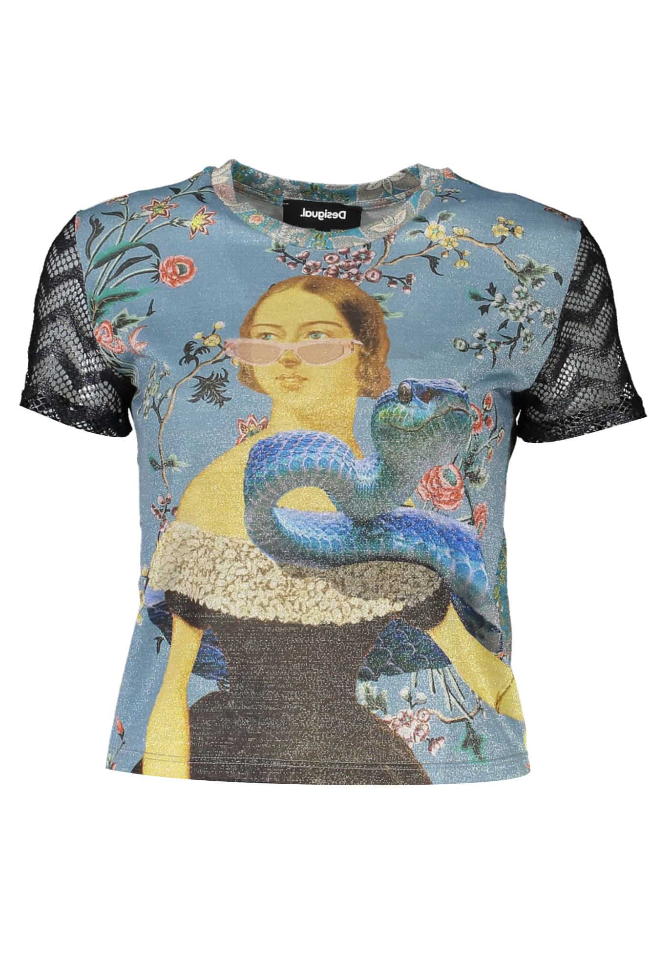 desigualt-shirtmanichecortedonnaazzurro_1 DESIGUAL SHORT SLEEVE T-SHIRT WOMEN BLUE - Image 1