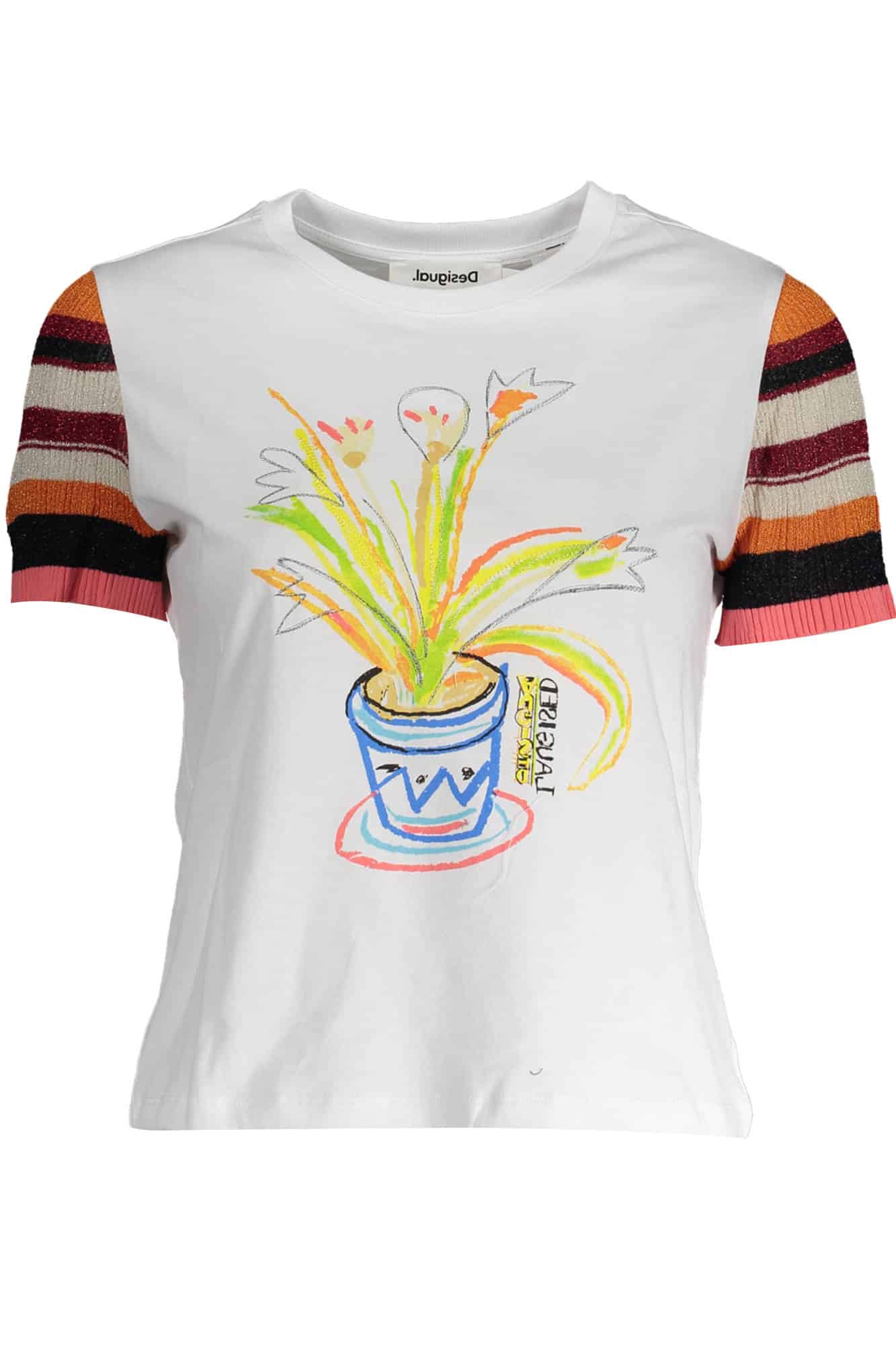 desigualt-shirtmanichecortedonnabianco_1 DESIGUAL SHORT SLEEVE T-SHIRT WOMEN WHITE - Image 1