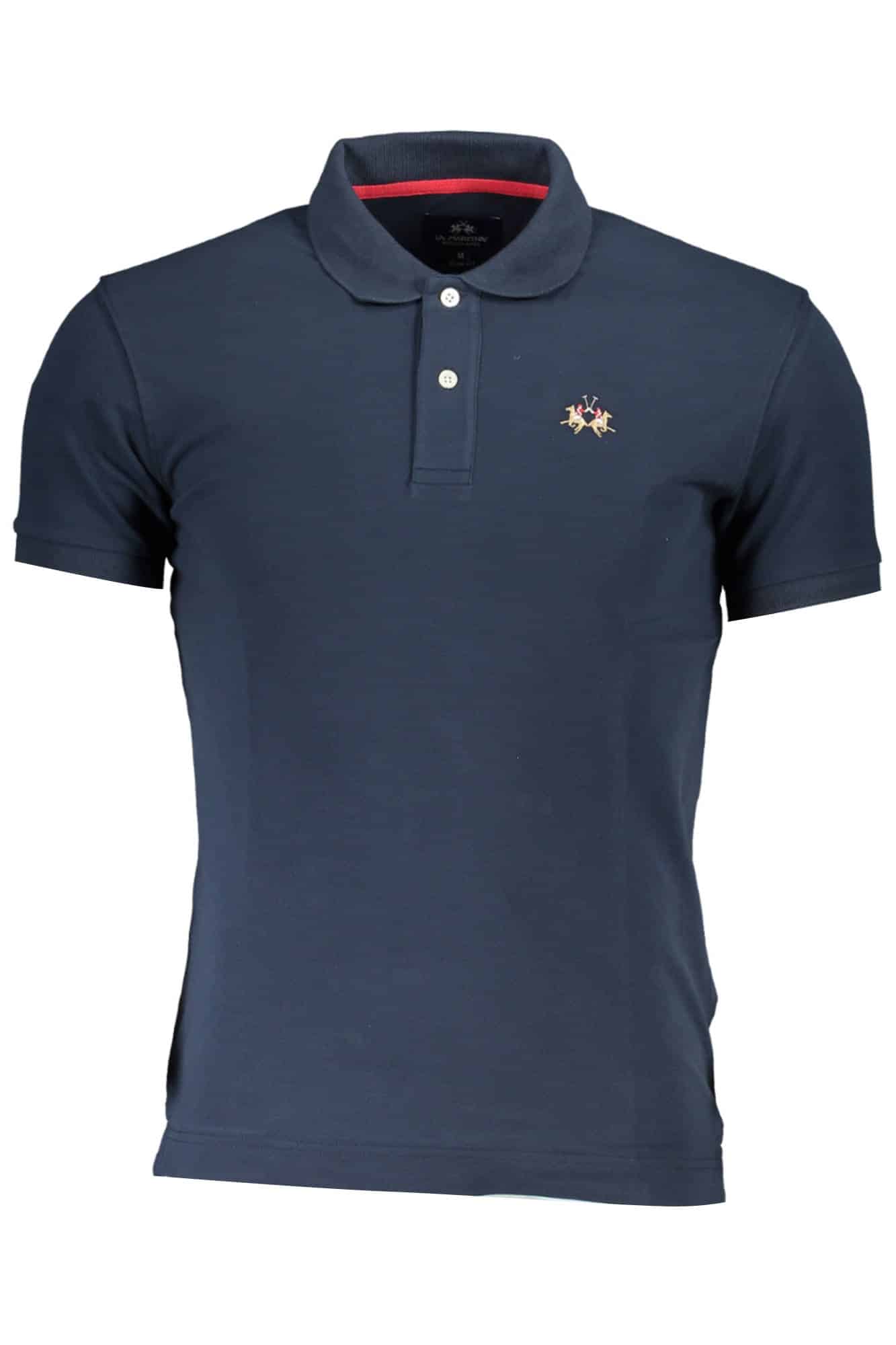 lamartinapolomanichecorteuomoblu_1 LA MARTINA MEN'S SHORT SLEEVED POLO SHIRT BLUE - Image 1