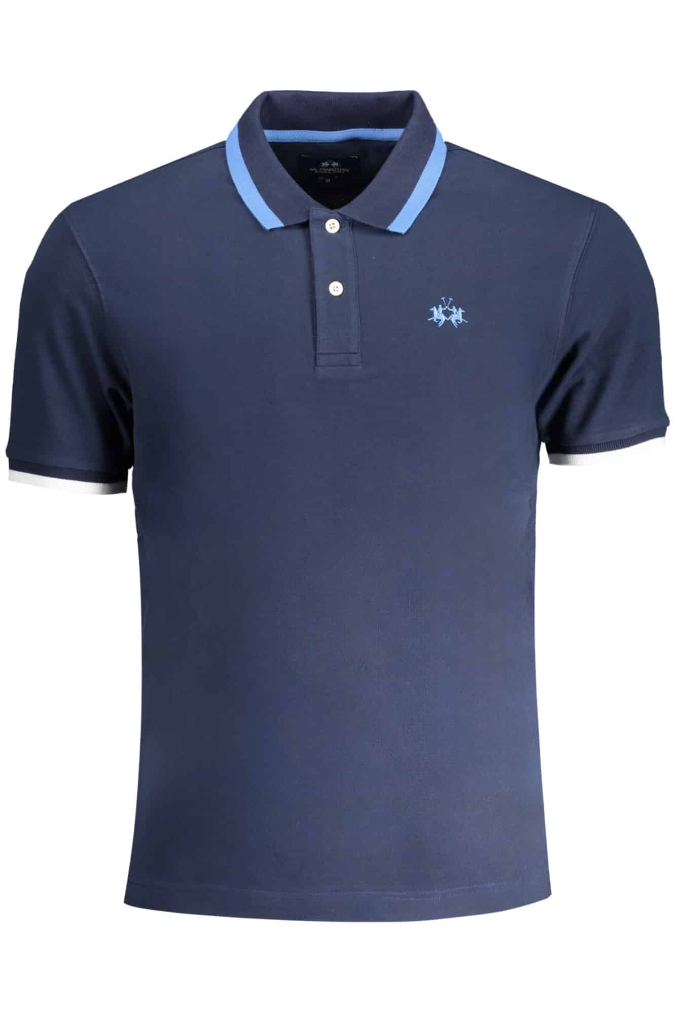 lamartinapolomanichecorteuomoblu_1 LA MARTINA MEN'S BLUE SHORT SLEEVED POLO SHIRT - Image 1