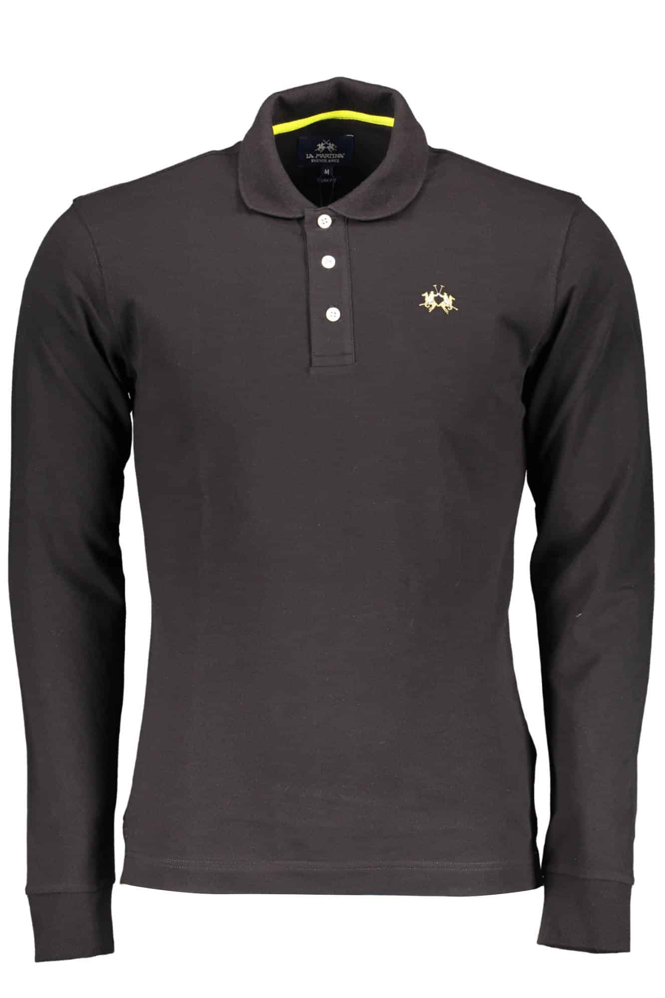 lamartinapolomanichelungheuomonero_1 LA MARTINA MEN'S BLACK LONG SLEEVE POLO SHIRT - Image 1