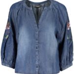 DESIGUAL WOMEN'S LONG-SLEEVED SHIRT, BLUE